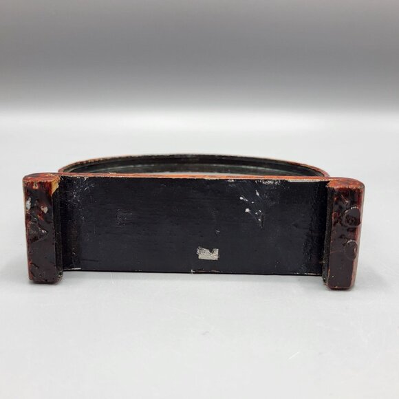 Vtg Chinese Hand Carved Cork Diorama Cranes Black Lacquer Art Stand 4" x 3.75" - Picture 12 of 16